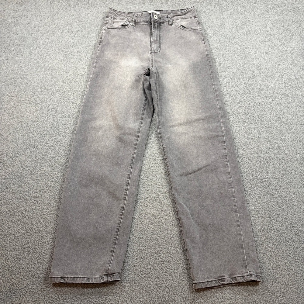 Petite One Jeans Women 8P Gray Wide Leg High Rise Denim 2P4753S8 Acid Wash